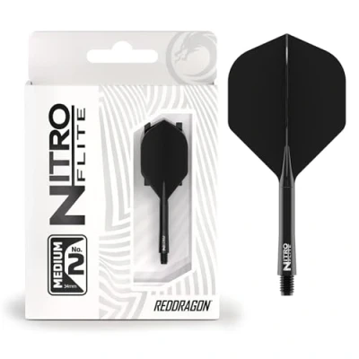 Image de RED DRAGON Darts Nitro Flite Système intégré de vol et d’Arbre No.2 Forme Design Noir &amp; Couleur, Moyenne Longueur