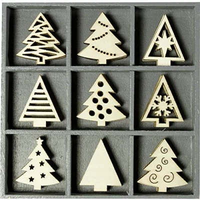 Image de cArt Us Boîte en Bois de 10,5 x cm avec 45 décorations Sapin Noël Bois, Environ 3 Largeur chacun