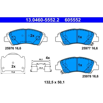 Image de ATE 13.0460 5552.2 Jeu de plaquettes frein avec indicateur d&#039;usure tôle anti bruit accessoires HYUNDAI: i10 I, II 3/5 portes