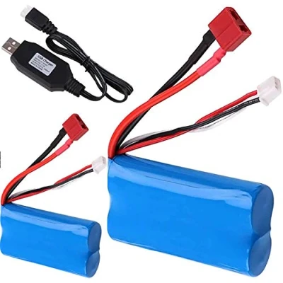 Image de Yangers Lot de 2 Batteries Rechargeables Li ION 7.4V 2000mAh 2S 20C T connecteur Femelle avec Chargeur USB pour Voiture RC Hors Route Camion Cavalier WLtoys