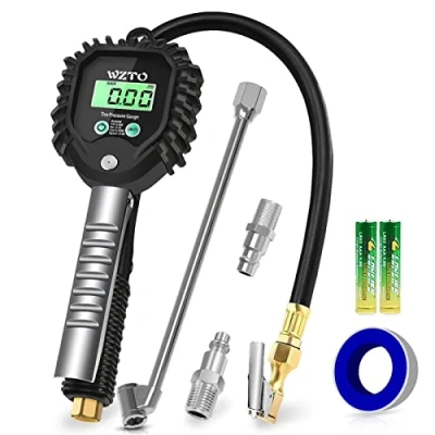 Image de WZTO Manometre Pression Pneu Professionnel, Numérique 0 255 PSI Manomètre Pneus Voiture Digital Écran 4 LCD Unités Pistolet de Gonflage pour Moto Vélo Camion RV SUV VTT Jauge des