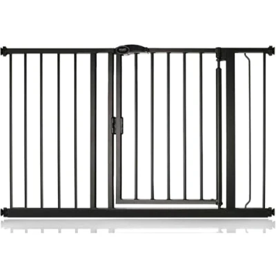 Image de Safetots Barrière de Sécurité à Pression Fermeture Automatique, 118.2 cm 125.2 cm, Noir Mat, d&#039;Escalier Automatique pour Bébé,