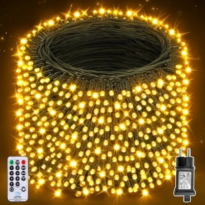 Image de Auriostar Guirlande Lumineuse Exterieure LED, 80M 800LED de Noël avec Télécommande et Minuterie, 8 Modes, Décoration Fête pour Noël, Anniversaire, Mariage, Salon, Blanc Chaud