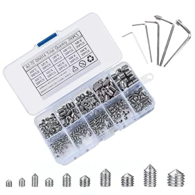 Image de 290 Pièces Vis Sans Tête Hexagonale Acier Inoxydable Allen Pointeau Pointe Conique Kit de à Six Pans Creux pour Poignées Porte Garage