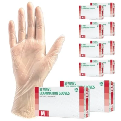 Image de Gants en vinyle 1000 pièces 10 boites (M, Transparent), d&#039;examen jetables, sans poudre et latex, articles sanitaires pour le nettoyage des cuisines, à usage unique, non stérile
