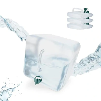 Image de Relaxdays Jerricans carrés pliants en Lot de 4, 15 litres, Contenant à Eau, avec Robinet, sans BPA, Transparent