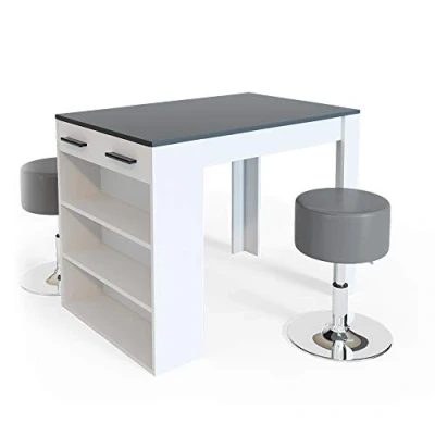 Image de Vicco Set de Table Style Bar Repose, Anthracite/Blanc, 67 x 100 cm avec 2 tabourets