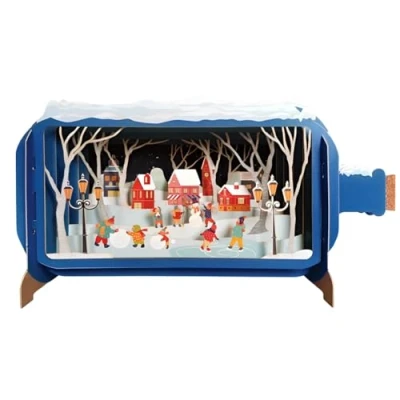 Image de Alljoy Cards XMIB079 Carte de Noël pop up Message In A Bottle Village