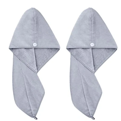 Image de Polyte 2 Serviettes Turban en Microfibres séchage des Cheveux Gris 31 x 71 cm