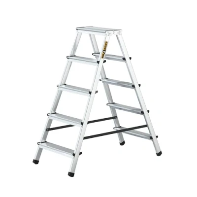 Image de Drabest Escabeau 5 Marches en Aluminium Double Face Capacité 125 KG avec Plate Forme De Travail Echelles Multifonctions 46 X 109 16 Cm