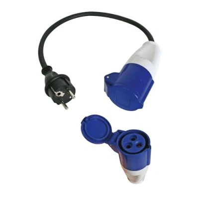 Image de Perel Câble Adaptateur, H07RN F 3G1.5, 0.4 m, 16 A/230 V, 3680 W, Type E/F vers CEE, Usage intérieur et extérieur, Caoutchouc, Bleu