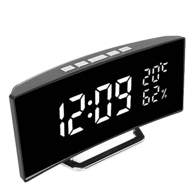 Image de SatcOp Réveil numérique, Horloge numérique incurvée, Mode Double Affichage, capteur de lumière Intelligent, rétroéclairage, Grande Police pour la Maison