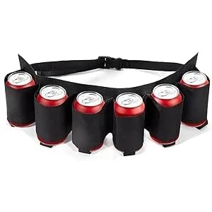 Image de sylbx 1 Pièces Buveur Portable Ceinture,Ceinture Porte Bière,Ceinture Biere,Ceinture Canettes,6 Gobelets Support de Ceinture Canette Noir pour Fêtes Camping
