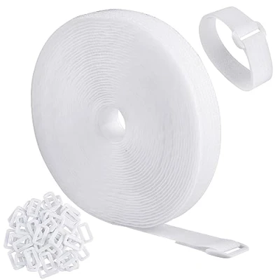 Image de WSZJINB Sangles de Câble Réglables 10m Avec 50 Boucles, Attaches Réutilisables Noires, Sangle Fixation à Crochet et Boucle Pour la Gestion des Câbles (10m x 2cm, Blanc)