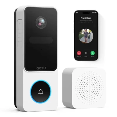 Image de AOSU Sonnette sans Fil avec Caméra, 2K HD Exterieur Etanche, Vue de la Tête aux Pieds, Détection Humaine PIR, 2.4G WiFi, Audio Bidirectionnel, Compatible Alexa