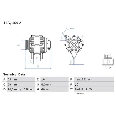 Image de BOSCH 0 986 048 340 Alternateur 14V 100A OPEL: Meriva A, Corsa C 3/5 portes, Combo Van / Break, VAUXHALL: Mk2