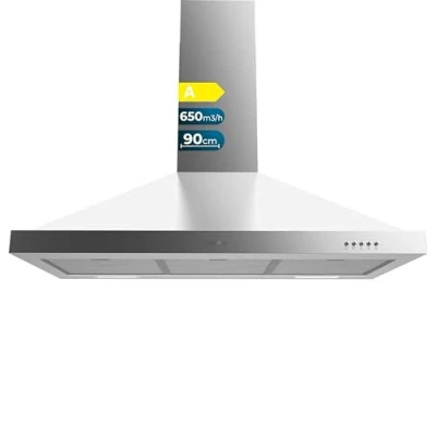 Image de Cecotec Hotte aspirante 90 cm Pyramidale Bolero Flux PM 906500 Inox A. Moteur 165 W, Finition noire, Aspiration 650 m3/h, Commande mécanique, 3 niveaux de puissance, Lumière et Filtre à charbon