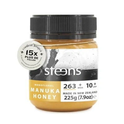 Image de Steens Miel de Manuka MGO 263+ 100% certifié cru pur UMF 10+ Mis en pot et scellé Nouvelle Zélande Honey 225 g