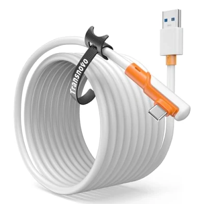 Image de TRANSNOVO Câble Link USB 3.2 A vers C, 5M Compatible avec Meta Quest 3/2/Pico 4 et PC/Steam VR Accessoire, 5Gbps Haute Vitesse de Transmission Données pour Casques Réalité Virtuelle（Orange）