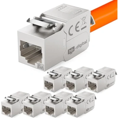 Image de hb digital 8x CAT 6A Keystone Module Jack Certifié GHMT 500 MHz 10Gbits optimal pour Cat6a cat6 STP Connecteur femelle Câble Réseau encastré panneau de brassage pose