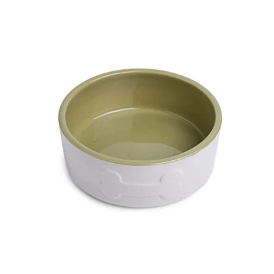 Image de Petface Gamelle en céramique pour Chien Motif os Crème/Vert 15 cm