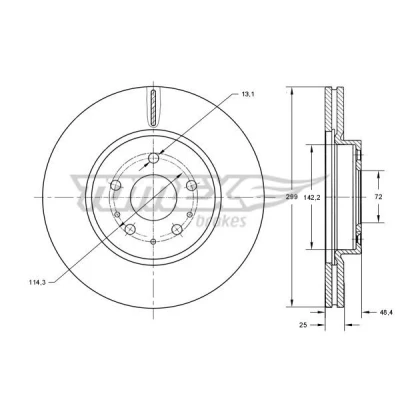 Image de TOMEX brakes TX 73 22 Disque de frein Essieu avant 299 25 5 114,3 ventilé peint à haute teneur en carbone MAZDA: 6 3/5 portes, Break, Berline
