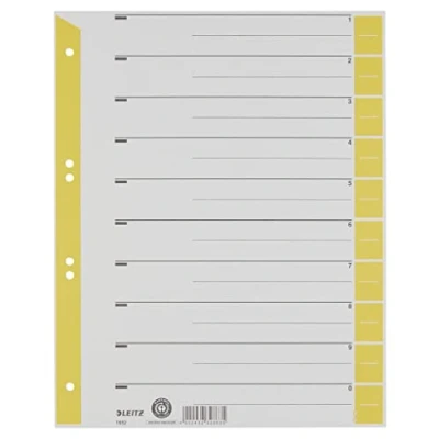 Image de Leitz Intercalaires A4, Lot de 25, Extra Large, Gris avec Bande Perforée et Onglets Jaunes, 100% Recyclé, Prédécoupés, 165230150