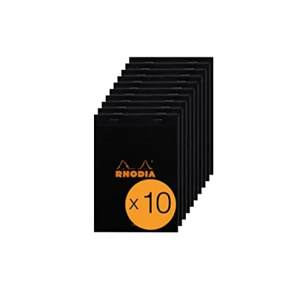 Image de RHODIA 166009Cpack Bloc Notes Agrafé N16 Black A5 Ligné 80 Feuilles Détachables Papier Clairefontaine Blanc g/m² Couverture en Carte Enduite Paquet de 10 blocs