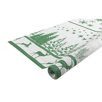 Image de Pro Nappe Réf R480683I 12 nappes jetables Papier damassé en rouleau 6 M de long X 1,20 large Couleur Noël Vert Sapin au motif universel chic et classique