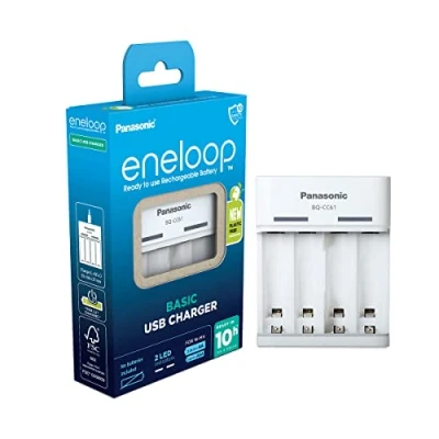 Image de eneloop Basic Chargeur USB, pour 2 ou 4 Piles Rechargeables AA/AAA, 10h de Temps Charge, 6 Fonctions sécurité