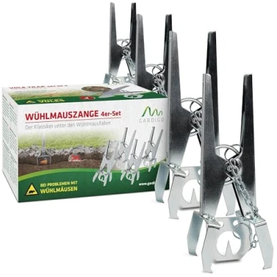Image de GARDIGO® Pièges à Campagnols Lot de 4 avec Plaques Appâts Enchaînés Piège Taupe I Pince Réutilisable Option Capture des Deux Côtés Résistant la Corrosion.