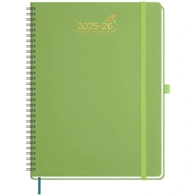 Image de BEZEND Agenda 2025 2026 A4 Spirale 28 x 22 cm Semainier 25 26 avec Double Horaire 1 Semaine 2 Pages 18 Mois Du juil. à déc. Couverture Souple en Cuir PU Fruit Vert