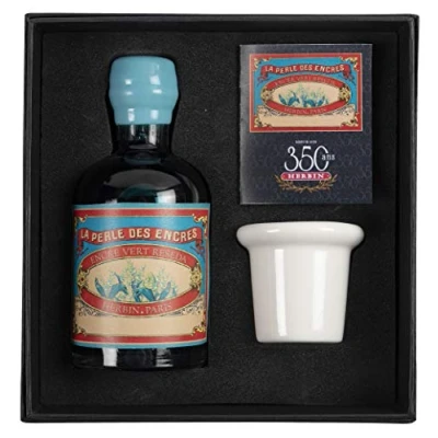 Image de Jacques Herbin 27938T un coffret encrier spécial 350 ans comprenant en porcelaine, une notice et flacon d&#039;encre 100 ml couleur Vert réséda