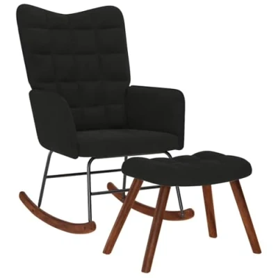 Image de vidaXL Chaise à Bascule avec Repose Pied Noir Velours, Fauteuil Bascule, Longue, siège de Salon, Chaise, Salon