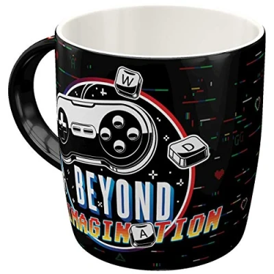 Image de Nostalgic Art Tasse à café rétro, Gaming Beyond Imagination Idée de cadeau pour gamers, en céramique, design vintage avec une citation, 330 ml
