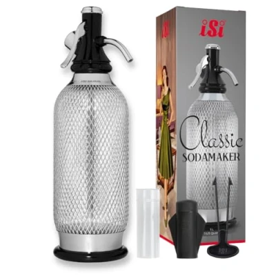 Image de iSi 1060 Sodamaker Classic, 1.0 L, boisson gazeuse pour eau, machine à soda, accessoires de bar en look vintage 106001 Acier inoxydable