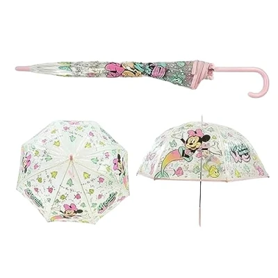 Image de SRV Hub Parapluie classique en PVC pour enfants filles et garçons, 8 panneaux de personnages dessin animé, unisexe, 3 ans plus Transparent, minnie mouse, Única, Moderne
