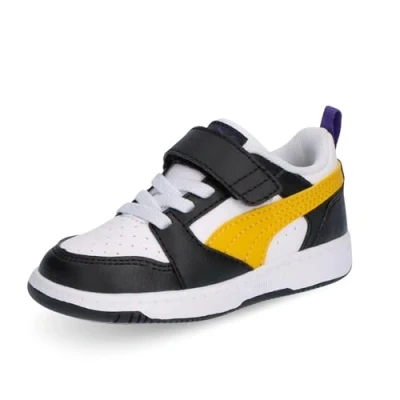 Image de PUMA Mixte bébé Rebound V6 LO AC+ INF Basket, Black Yellow Sizzle White, 20 EU