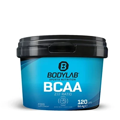 Image de Bodylab24 BCAA 120 gélules, 1200mg de dans un rapport 2:1:1 par portion, contient la L leucine, isoleucine et valine, dosage facile grâce à forme pratique des gélules