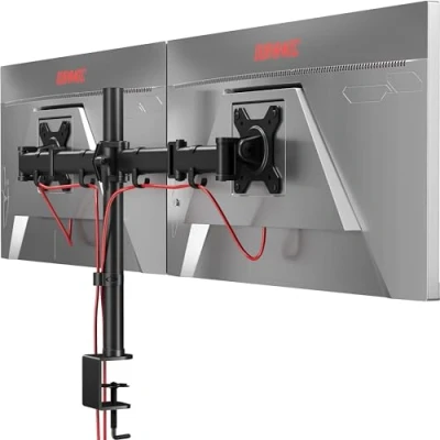 Image de Duronic DM252 Support double 2 écrans PC pour bureau à pince Rotatif / Inclinable Pivotable