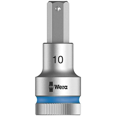 Image de Wera 05003825001 8740 C HF Embouts à douille Zyklop emmanchement 1/2&quot; avec fonction de retenue, 10.0 x 60 mm, Argent/bleu