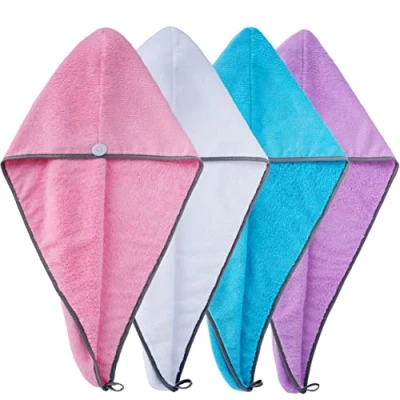 Image de Polyte 4 Serviettes Turban en Microfibres séchage des Cheveux Plusieurs Coloris 31 x 71 cm
