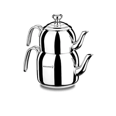Image de Korkmaz droppa Midi Tea Pot Set/Caydanlik takimi Bouilloire à thé, Acier Inoxydable, Multicolore, cm, 48 x 4 unités