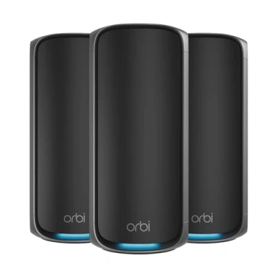 Image de NETGEAR Orbi nouvelle génération Système WiFi 7 Mesh Quad Band (RBE973SB) Routeur + 2 Satellites Couvre 900 m², 200 appareils BE27000, 27 Gbit/s OK Murs très épais Compatible toutes Box