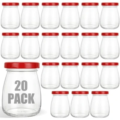 Image de CYEER Lot de 20 petits bocaux en verre avec couvercles 100 ml, bouteilles à shot couvercles, mini pour lait, pudding, yaourt la fabrication yaourt,