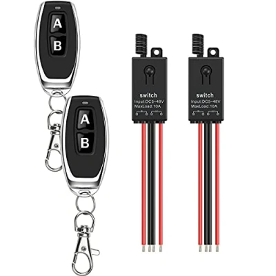 Image de dstfuy Interrupteur sans fil 12V,2 voies mini à distance DC 5V/12V/24V/48/10A Relais avec longue portée de 100m pour moteur, lumière LED