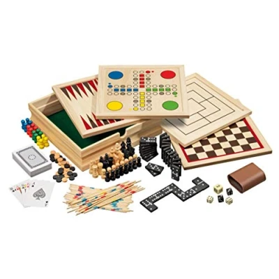 Image de Philos Wooden Game Compendium 8 in 1 Games Set 23cm Chess, Backgammon, Draughts, Nine Men&#039;s Morris, Ludo, Pick up Sticks, Dominoes, Playing Cards for kids and adults