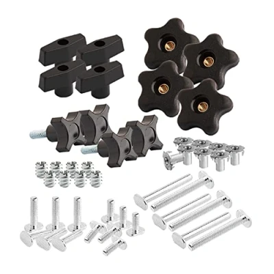 Image de POWERTEC 71173 Kit de bouton rail en T, boulons filetés et rondelles 1/4 20, ensemble 46 pièces, accessoires T pour gabarits fixations travail du bois