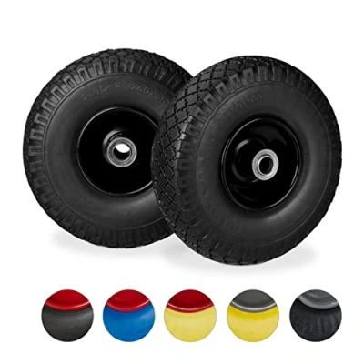 Image de Relaxdays Roue de Diable, Lot 2, Roues brouette, en Caoutchouc, axe 20 mm Acier, 3.00 4&quot;, 260 x 85 mm, Noir