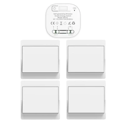 Image de Cerhot EU interrupteur sans fil piles kit autoalimente va et vient pile radio a distance eclairage domestique wireless switch (EU 1Gang 4V1 a)